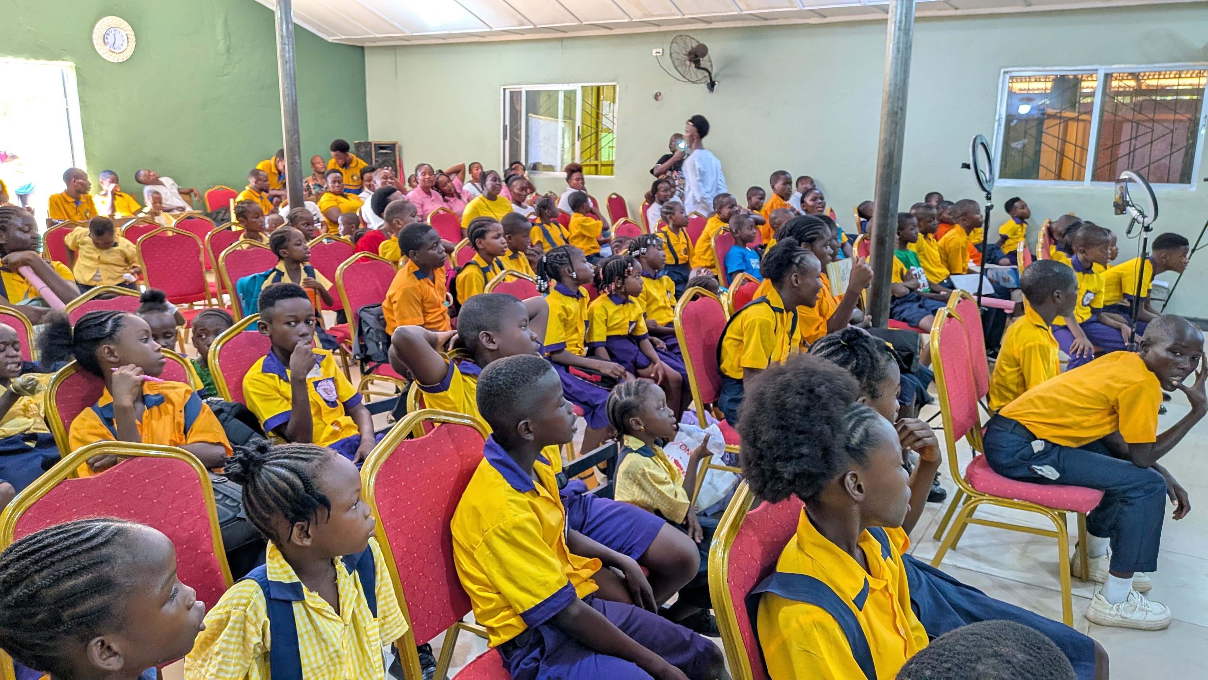 Students gathered for school assembly in Liberia